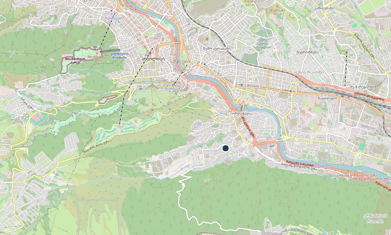 Map of Tbilisi with the Krtsanisi district marked south-east of the historic centre